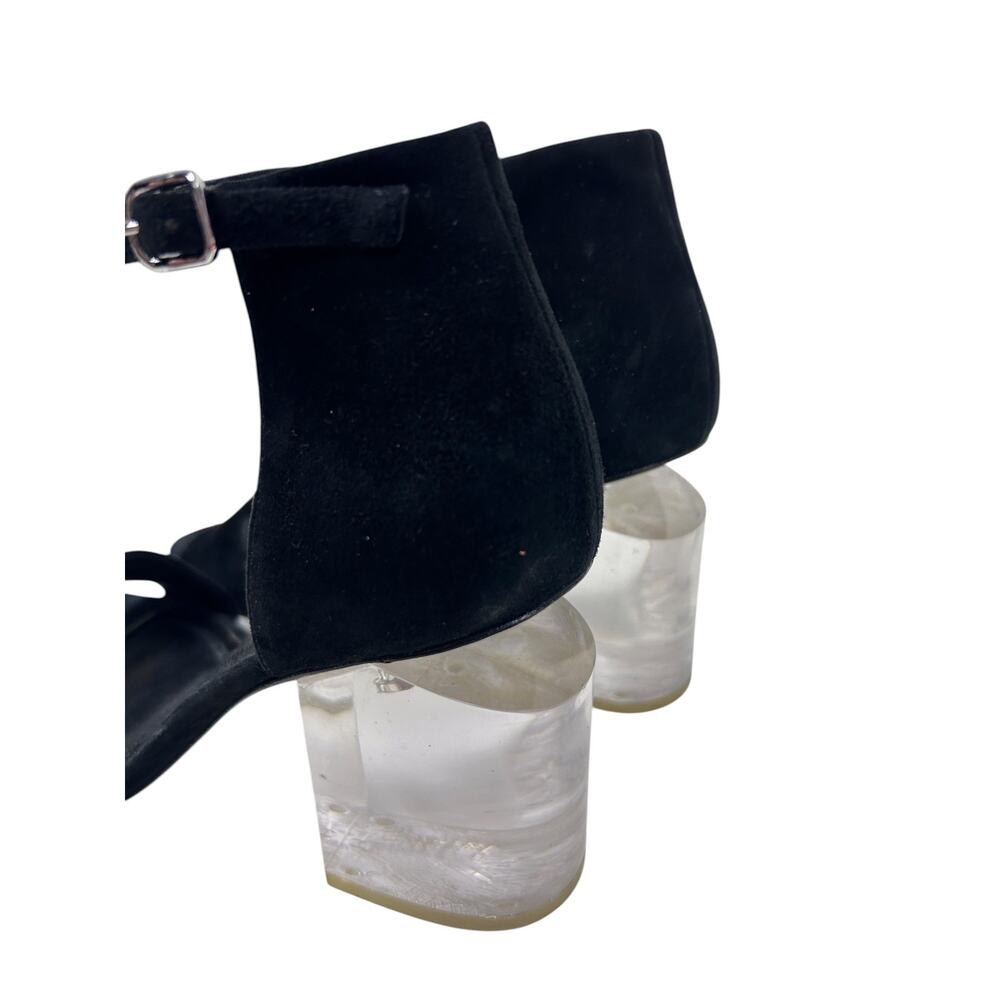 Alexander Wang Black Suede Clear Lucite Abby Open Toe Ankle Strap Block Heel 7.5 - Picture 2 of 6